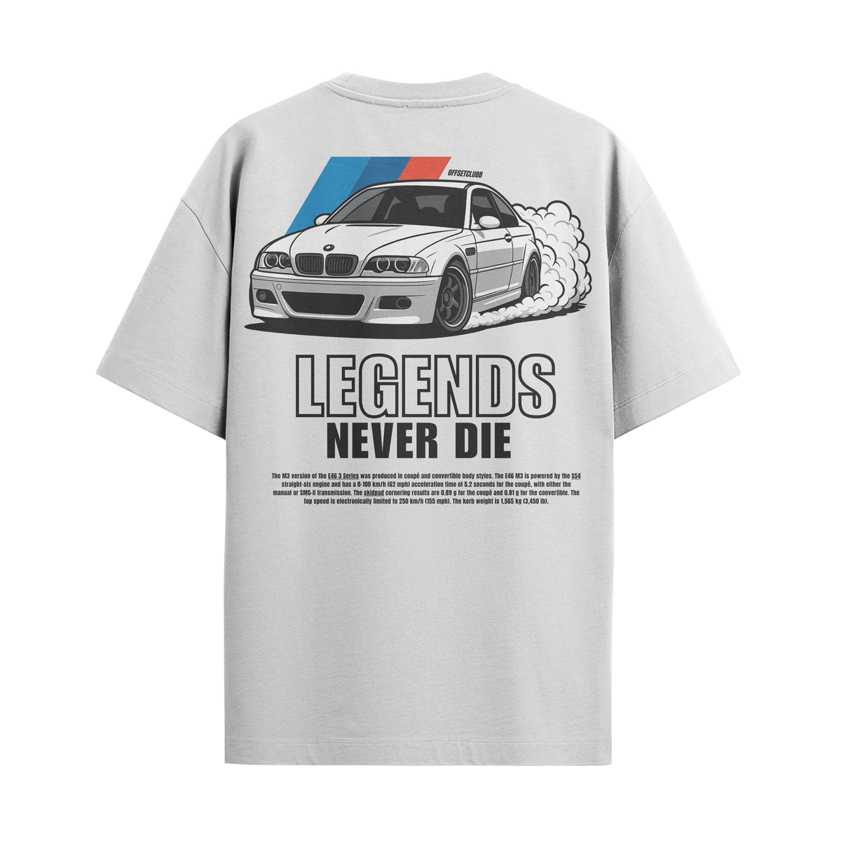 Camiseta Streetwear Automotiva BMW M3 Legends Branca