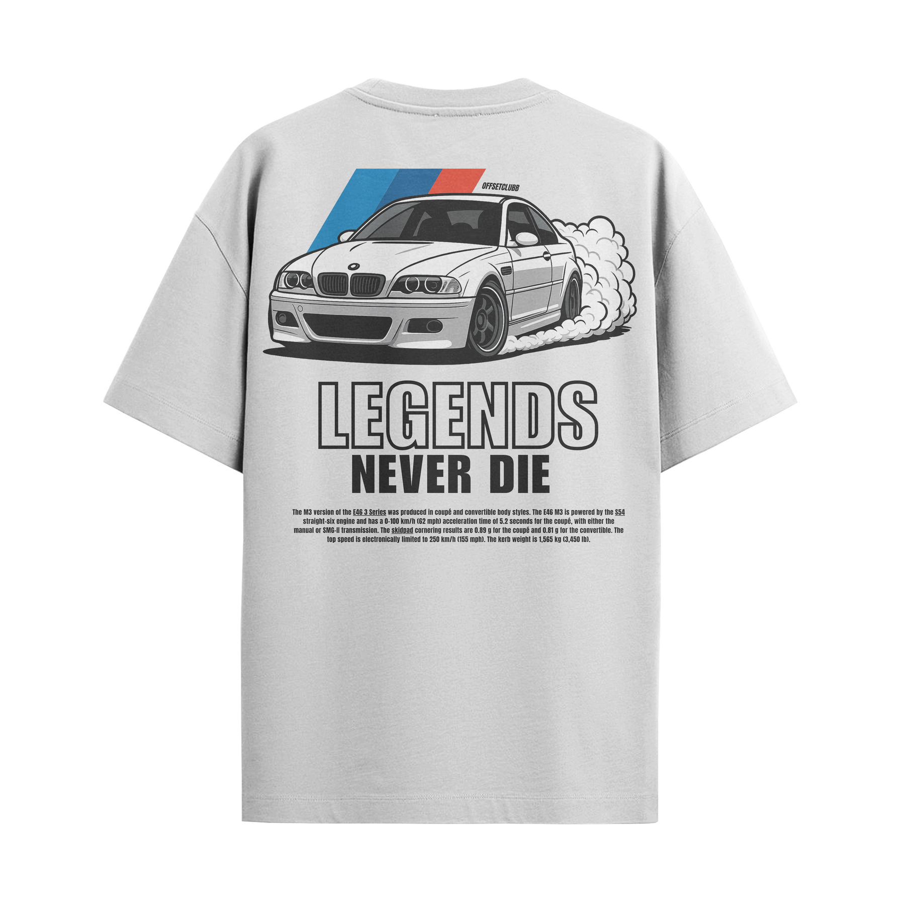 Camiseta Streetwear Automotiva BMW M3 Legends Branca