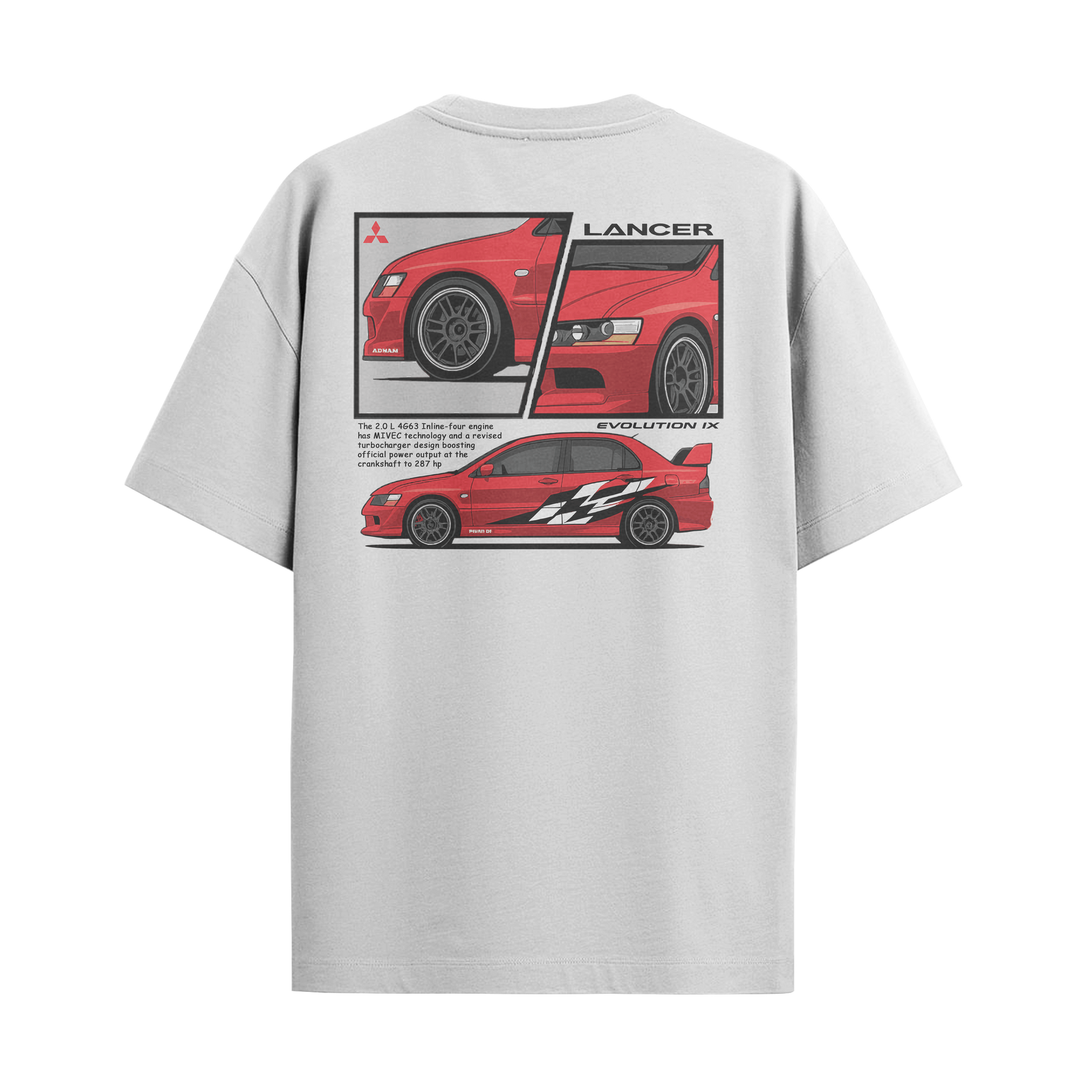 Camiseta Streetwear Automotiva Evo IX branca