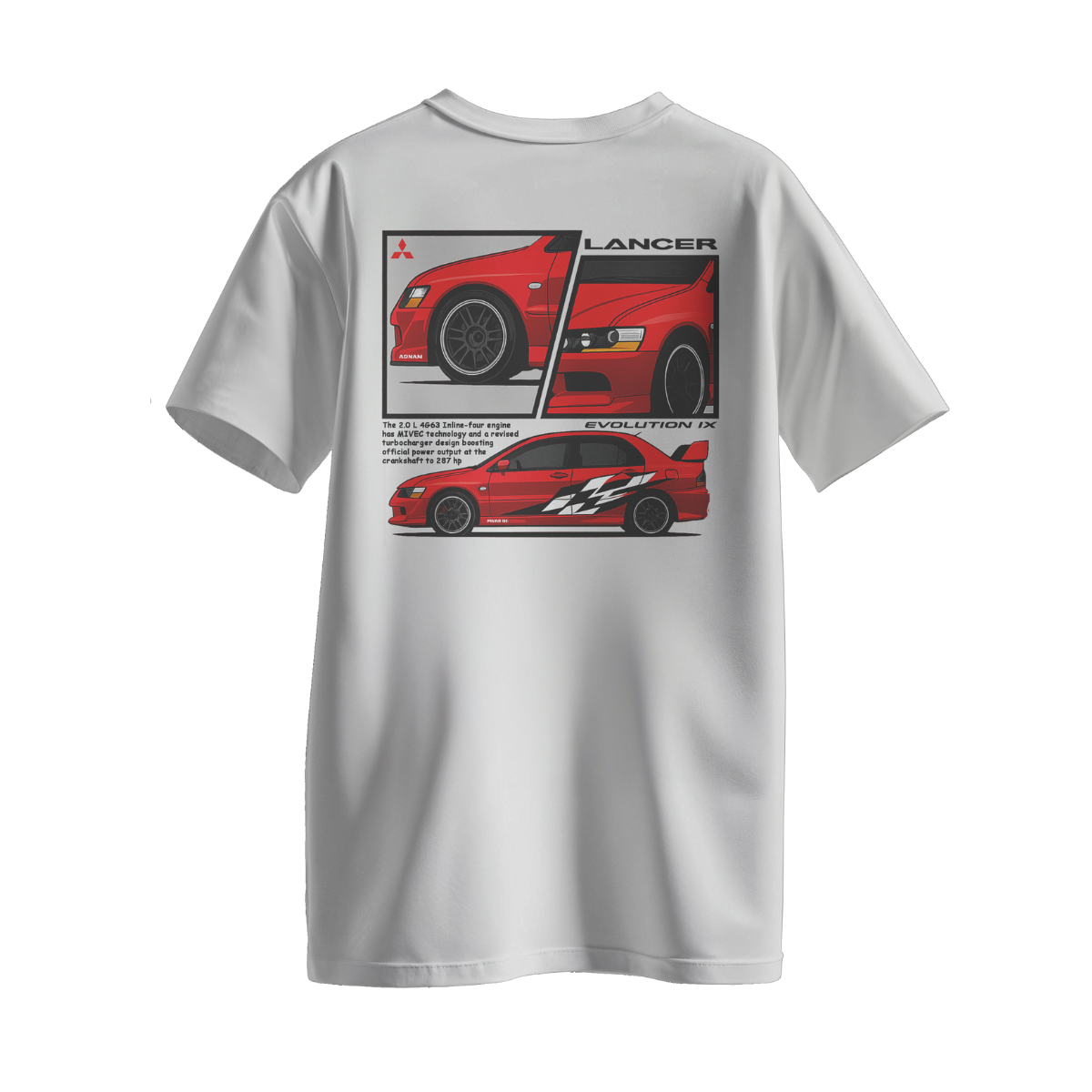 Camiseta Streetwear Automotiva Evo IX branca