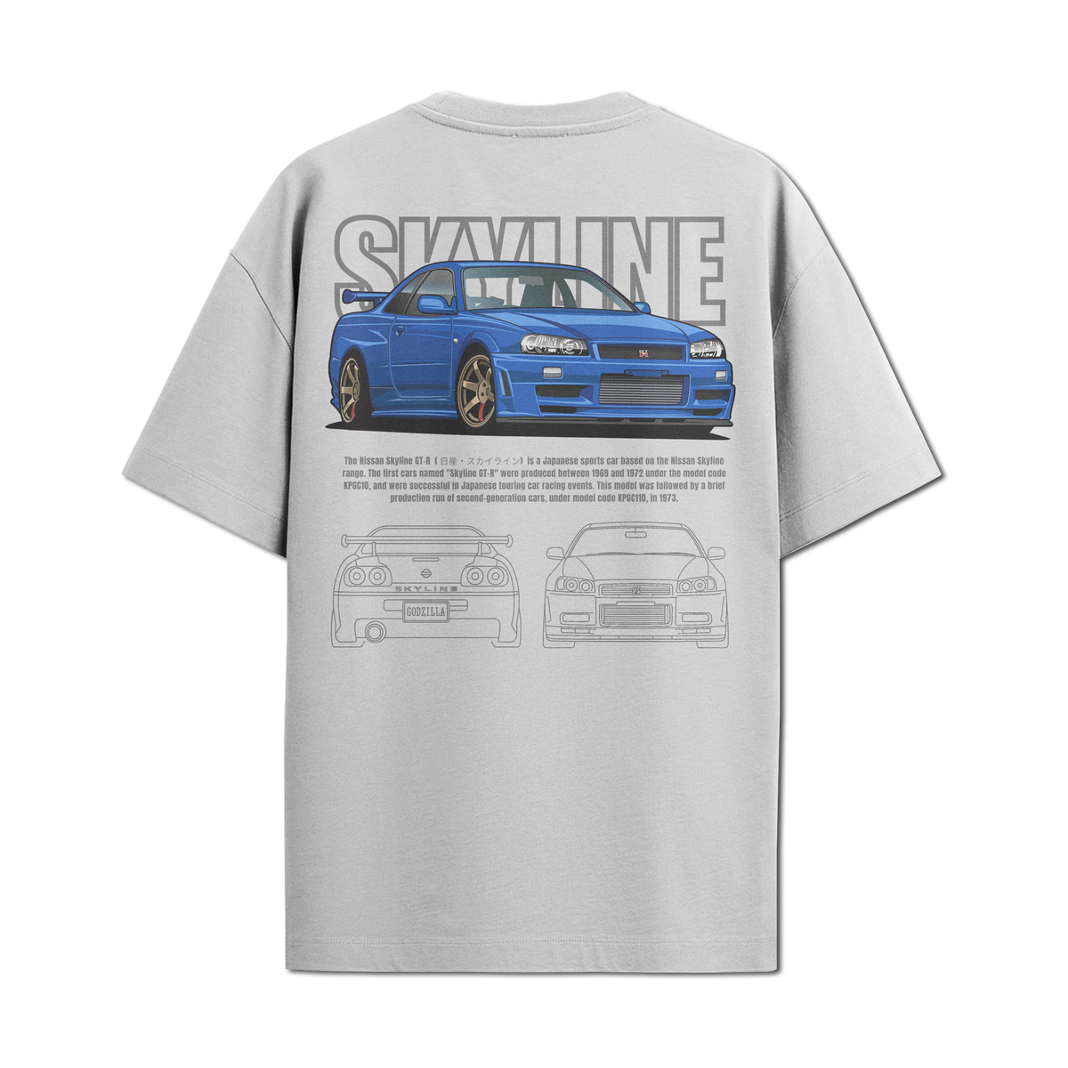 Camiseta Streetwear Automotiva Skyline R34 Concept Branca