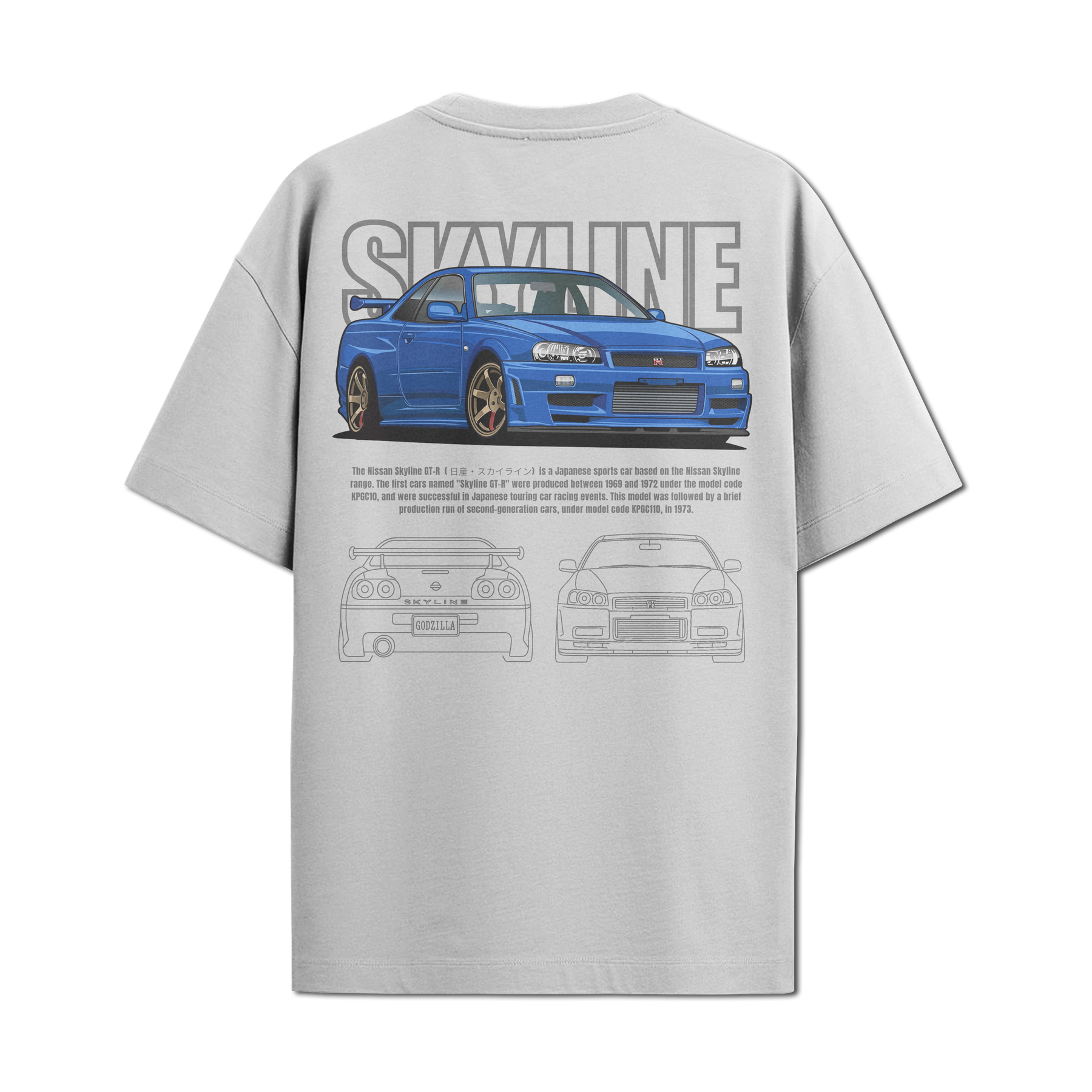 Camiseta Streetwear Automotiva Skyline R34 Concept Branca