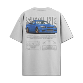 Camiseta Streetwear Automotiva Skyline R34 Concept Branca