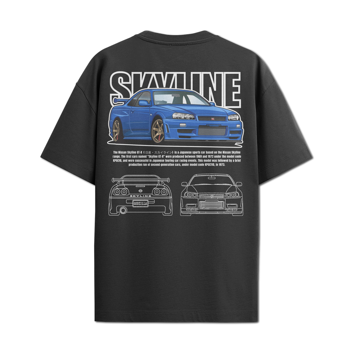 Camiseta Streetwear Automotiva Skyline R34 Concept Preto