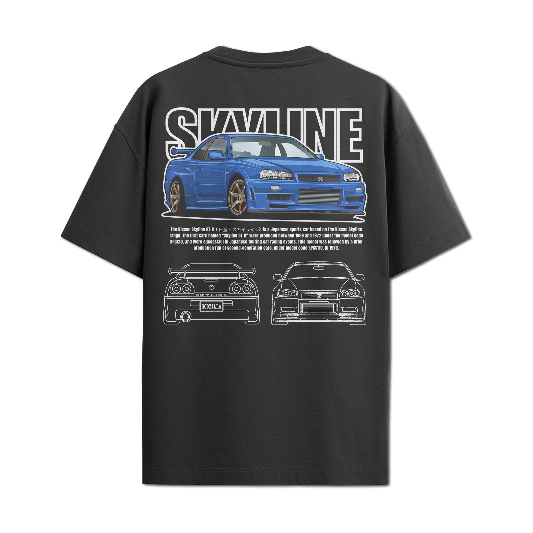 Camiseta Streetwear Automotiva Skyline R34 Concept Preto