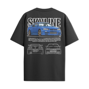 Camiseta Streetwear Automotiva Skyline R34 Concept Preto